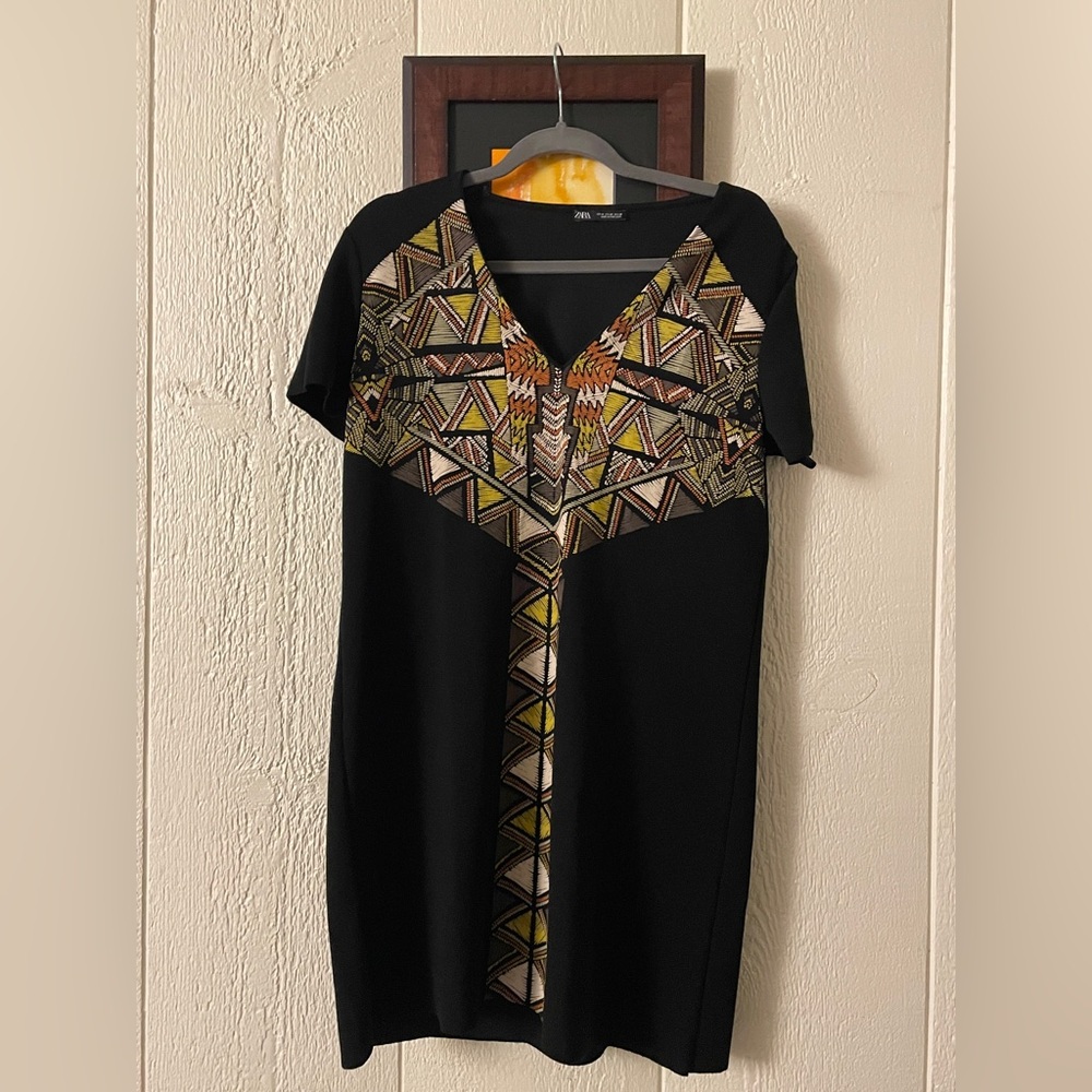 Zara Black Dress with Geometric Pattern